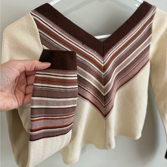 Intimately Free People So Good Stripe Pullover Sweater - Cream/Rust - Size Small - Picture 8 of 11